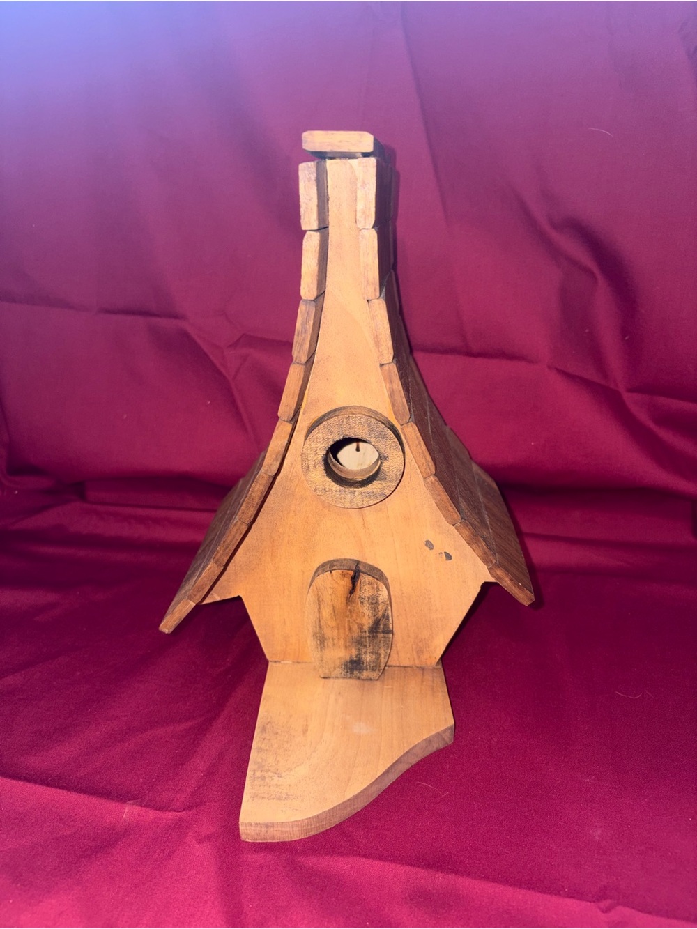 Rustic Whimsical Wooden Birdhouse Decor in Natural Maple with Walnut shingles